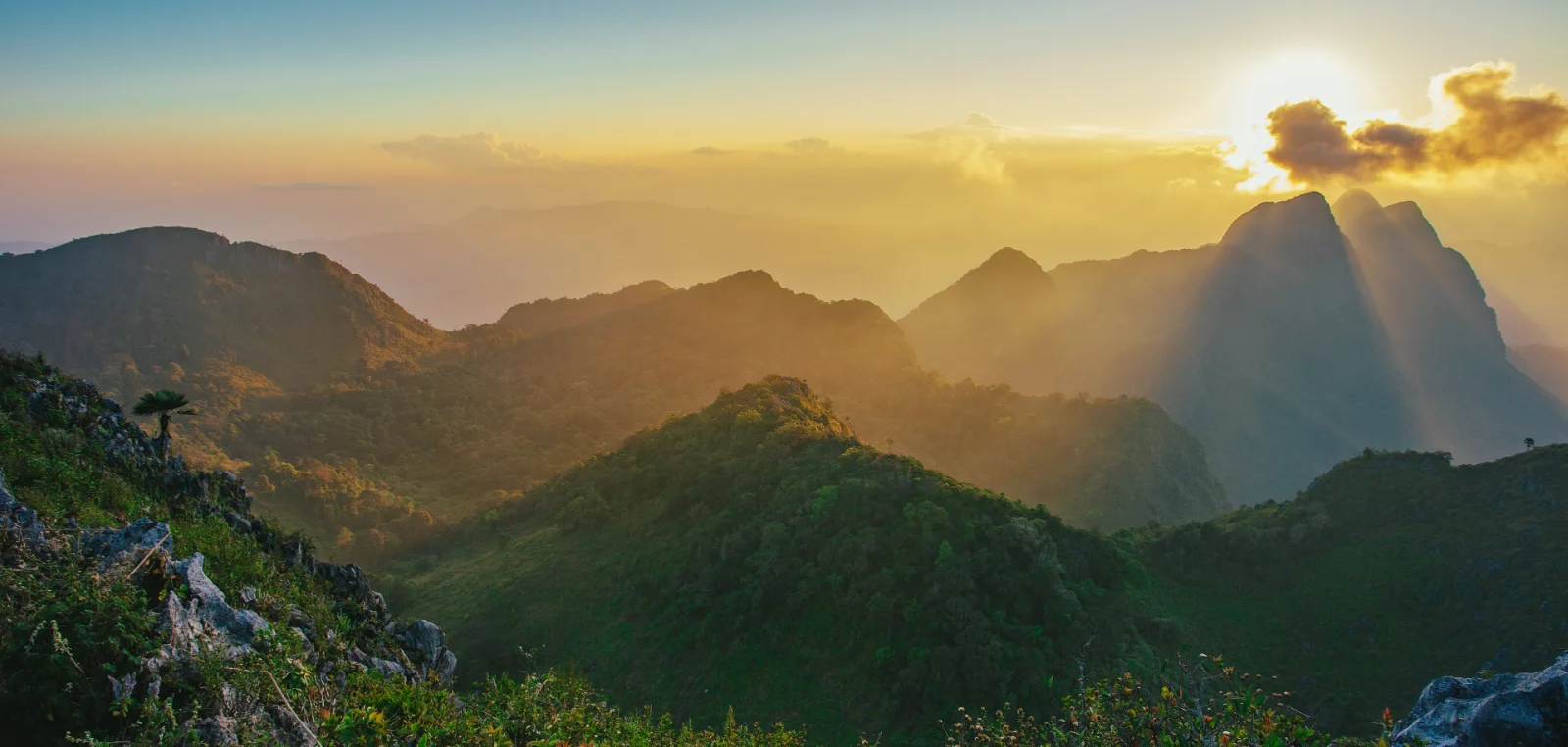 Sunrise light on the limestone massif of Doi Luang Chiang Dao in northern Thailand