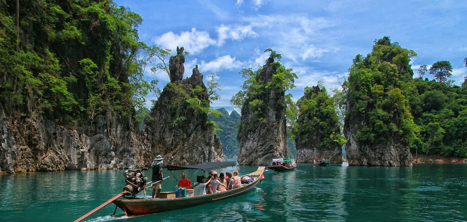 Khao Sok National Park in the dry season, forest below limestone peaks