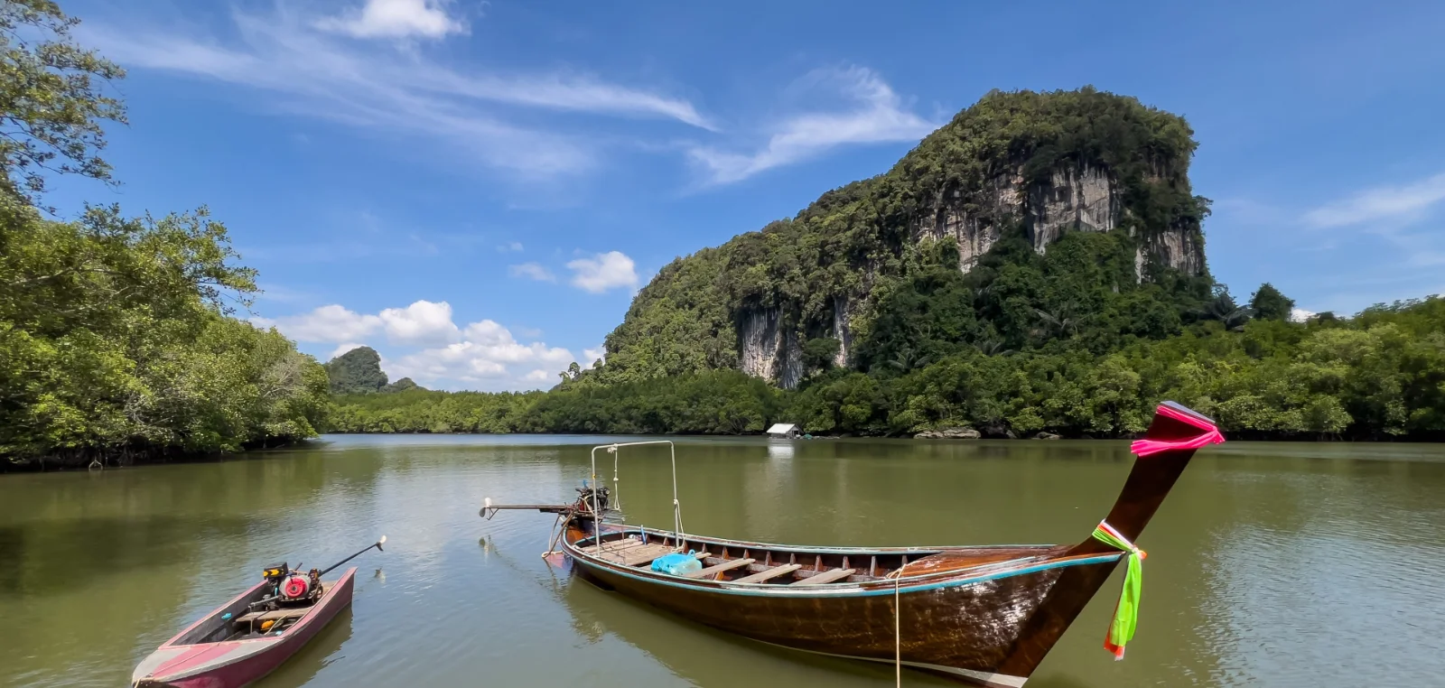 Mangrove river winding between limestone karst in the Krabi estuary system